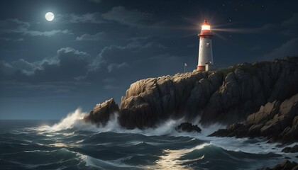 A lighthouse standing tall on a rocky promontory upscaled_2 - Powered by Adobe