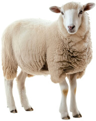Fototapeta premium A standing sheep with thick, woolly fleece and a calm expression. 