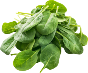 Three fresh spinach leaves with vibrant green color and visible veins.

