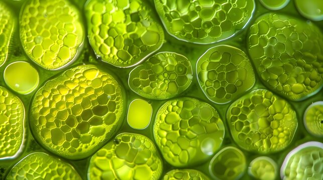 Photomicrograph of algae cells used in biofuel production through photosynthesis