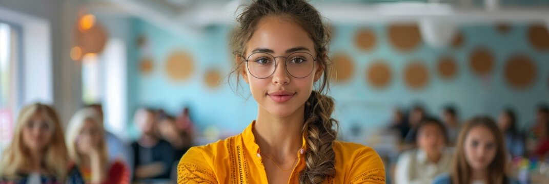 female American entrepreneur leading a workshop on entrepreneurship for aspiring teens