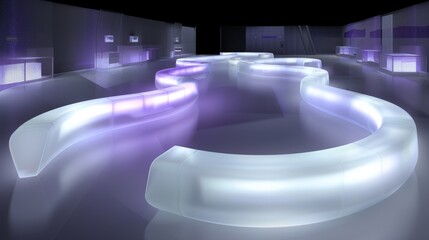 Futuristic modern kitchen with color-changing LED light strips integrated into