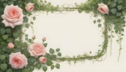 Illustrate a romantic frame with cascading roses a upscaled_4