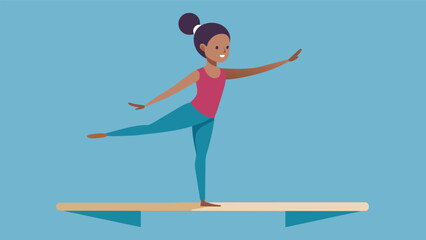 A teenage gymnast holding a graceful arabesque on the balance beam her arms and legs extended in perfect alignment.. Vector illustration