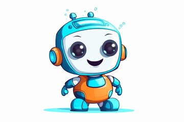 Cute happy robot face avatar. Chat bot icon in simple modern flat style.