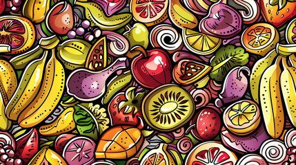 Naklejka premium Cartoon doodles fruits seamless pattern vector image