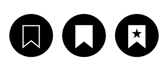 Bookmark icon on black circle. Book ribbon concept