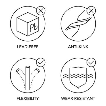 Watering hose characteristics icons set, thin line