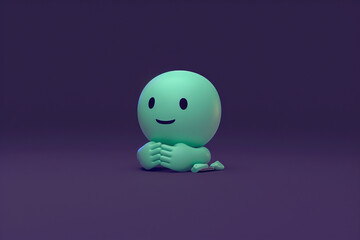 A minimalist 3D  of a single mint green emoji writing with hands, on a dark purple background.