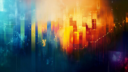 Abstract colorful bar chart city financial data background banner