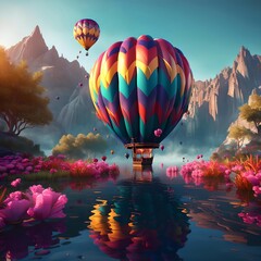 Obraz premium hot air balloon over the lake
