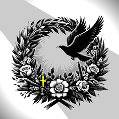 funeral wreath, flat vector style