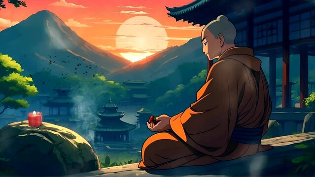 mediation monk 4K time-lapse seamless loop