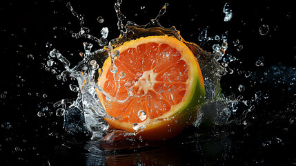 Vibrant Orange Slice with Splashing Water on Dark Background