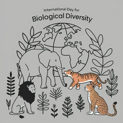 Obraz premium International Day for Biological Diversity, illustration, poster, post, social media poster, Biological Diversity, International Day for Biological Diversity Banner, Planet Earth with animal 