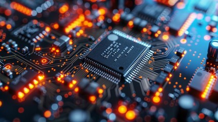 Obraz premium Closeup of a smart, energyefficient circuit design on a hardware development station, emphasizing advanced technology