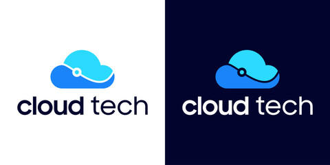 technology cloud logo design inspiration with simple circuit lines