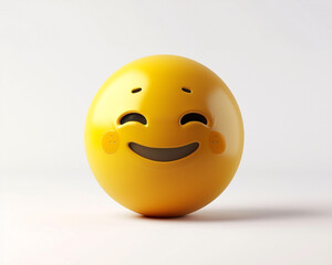 Fototapeta premium A minimalist 3D of a single yellow cheeky emoji on a solid white background.