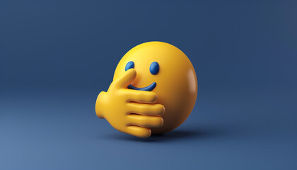 Fototapeta premium A minimalist 3D of a single yellow handshake emoji with hands, on a solid indigo background.