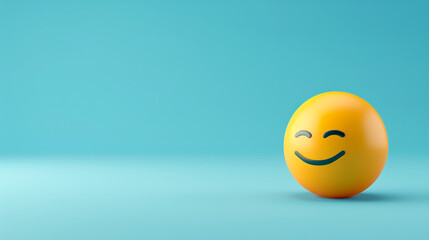 A minimalist 3D  of a single yellow content emoji on a solid light blue background.