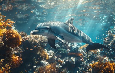 Fototapeta premium Coral Reef Dolphin Adventure