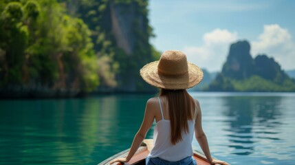 Woman in a straw hat relaxing on a boat