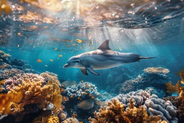 Fototapeta premium Coral Reef Dolphin Adventure
