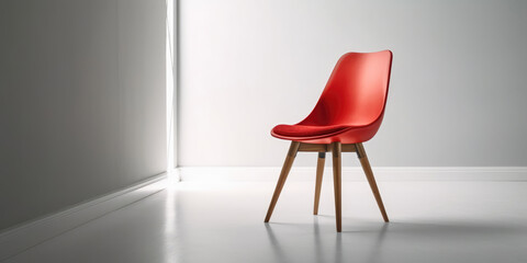 Modern red chair in empty room or office with white wall. Interior design, concept