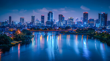 Night Cityscape with Reflections on Water