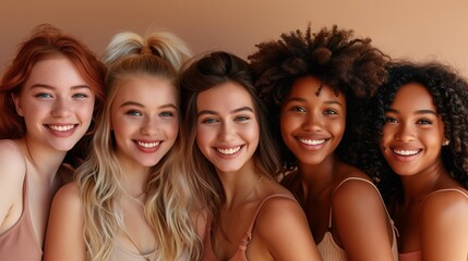 Obraz premium Young women friends together for self care, diversity, Skin, aesthetic, dermatology and support, Beauty.