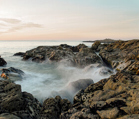 Rocky seascape at dusk