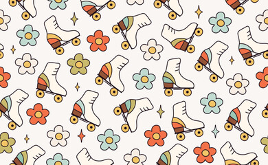 Funny Groovy seamless pattern in trendy retro style. Y2k collection. Retro y2k style. Retro hipster y2k pattern. Y2k Aesthetic.