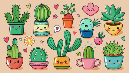 set stickers with cactus and succulent.