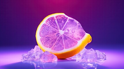 a crystal full lemon in purple background