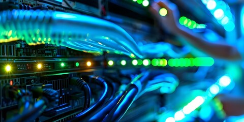 Cybersecurity pro overseeing company network traffic for threats and vulnerabilities. Concept Cybersecurity, Network Traffic Analysis, Threat Detection, Vulnerability Assessment, Security Monitoring