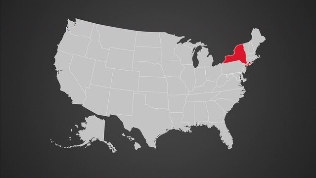 New York on USA map red outline shape blinking animation