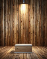 Wooden floor with table lamp and wooden wall.