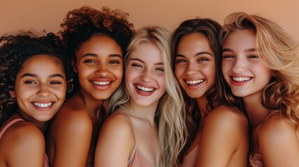 Obraz premium Young women friends together for self care, diversity, Skin, aesthetic, dermatology and support, Beauty.