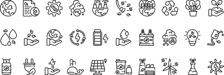 Ecological Icon Set With Outline Style Simple