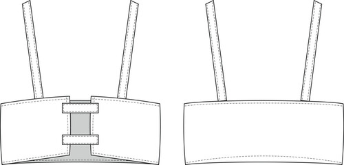 Fototapeta premium shoulder straps strapped strappy low-cut square neck loose oversize crop cropped blouse shirt top template technical drawing flat sketch cad mockup fashion woman design style model 