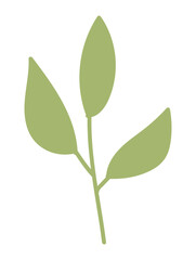 Green twig with leaf in flat design. Environmental sustainable and eco symbol. Vector illustration isolated.
