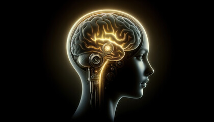 A woman's head with a brain inside of it