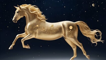 Design a celestial golden horse with constellation