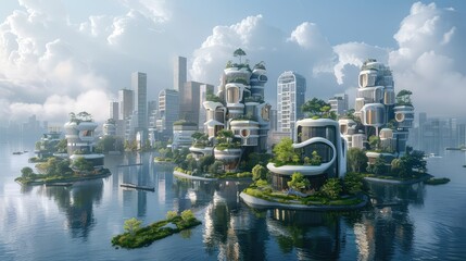 Fototapeta premium Cybernetic cityscape with floating buildings