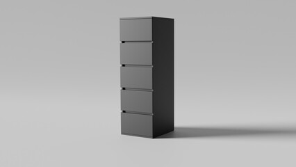 a tall black cabinet with five drawers