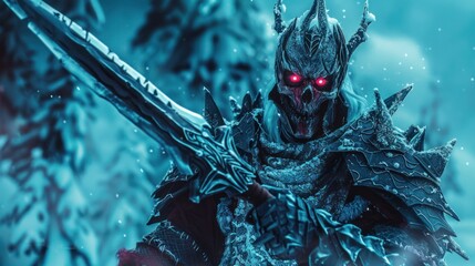Photo of Red-eyed Frozen Demon King in an ice warrior outfit holding an ice sword