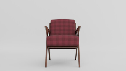 Fototapeta premium a red chair with a wooden frame and a plaid seat