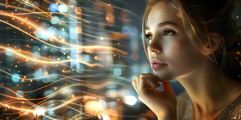 Call center agent with cityscape background in urban setting for customer service. Concept Urban Call Center Agent, Cityscape Background, Customer Service, Modern Office Space