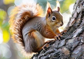 Obraz premium Tri-colored squirrel sitting on a tree