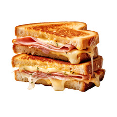 Grilled ham and cheese sandwich, isolated on transparent background